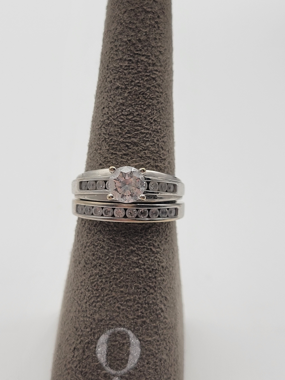 Vintage 14k Plumb DQ CZ White Gold Wedding Set Size 7.75 - Picture 3 of 11